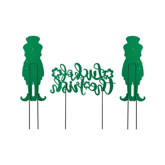 Glitzhome® 26" St. Patrick's Metal Leprechaun & Luck of the Irish Yard Stake Set